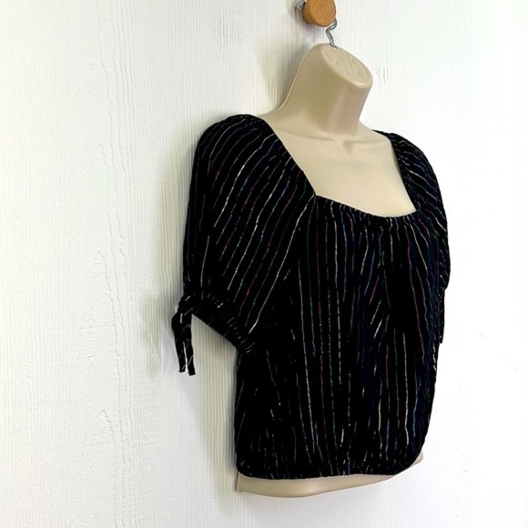 Express - Off The Shoulder Rainbow Stripe Black Crop Top Size Small - Picture 3 of 10